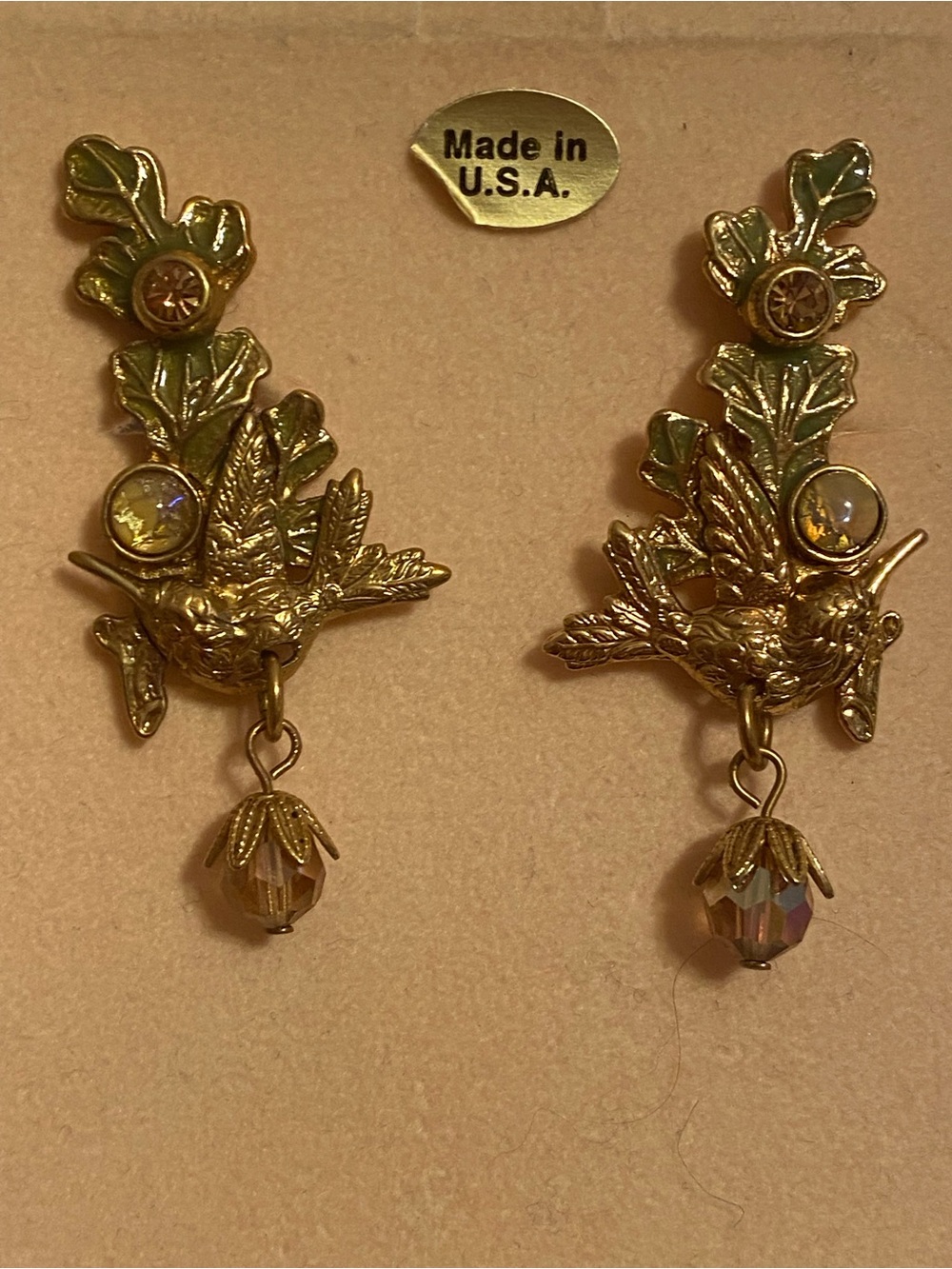 Kirk’s Folly Vintage Gold Bird and Leaf Drop Earrings - Made in U.S.A.